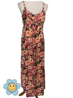 Ophelia Roe ~ Maxi Dress ~ Multicolored Pink Flowers ~ Smocked Back - Adjustable